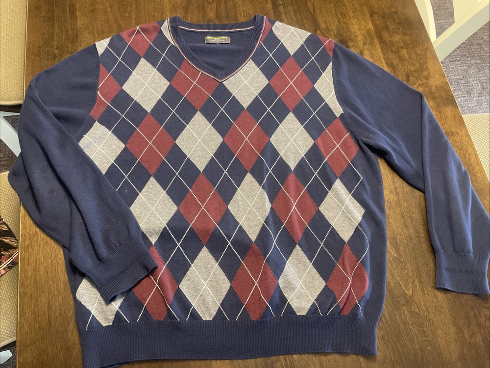 John Bartlett Consensus Sweater Mens XL Long Cotton Argyle Vest Vintage L/S